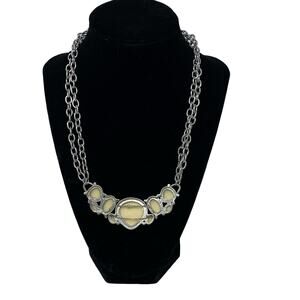 Cream Pearl Statement Necklace Choker Silver Tone Chain 18.5" Fashion Jewelry